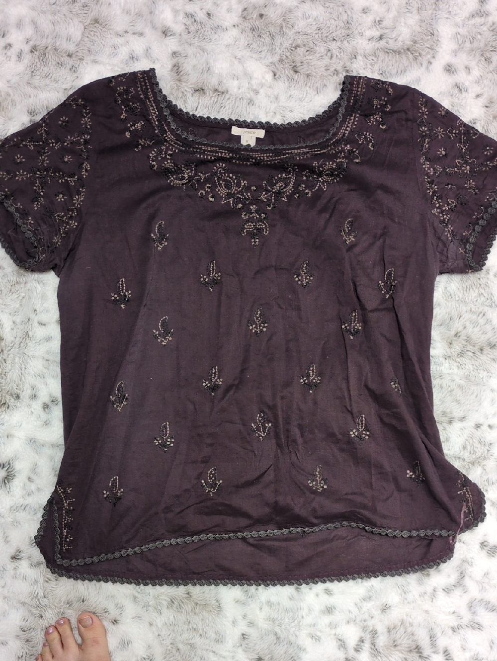 $5 MOVING SALE! J. Crew Embroidered Short-Sleeve Top - Plum
